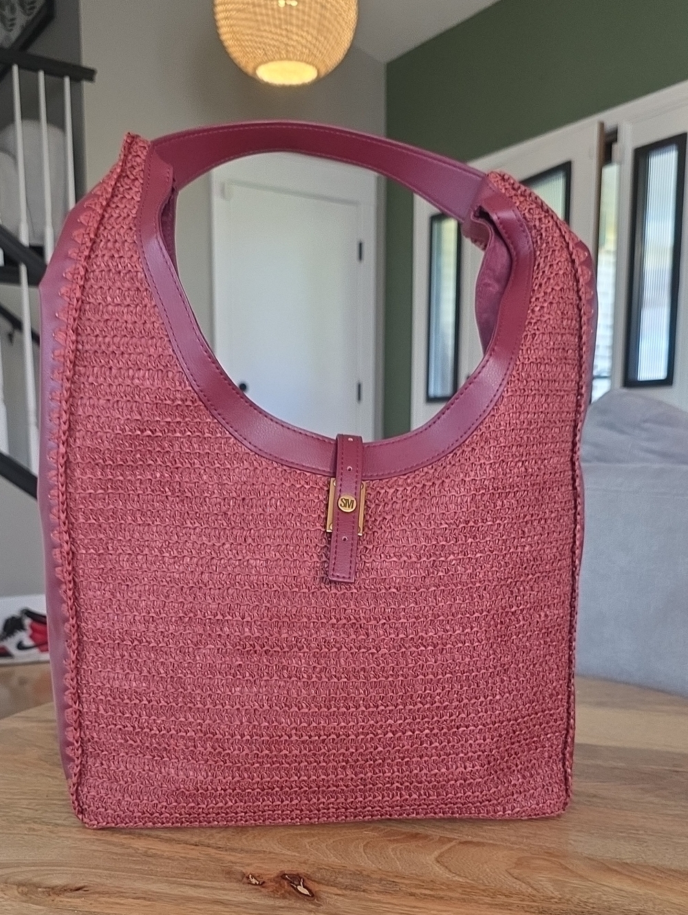 Steve Maddwn Women's Woven Shoulder Bag in Burgundy